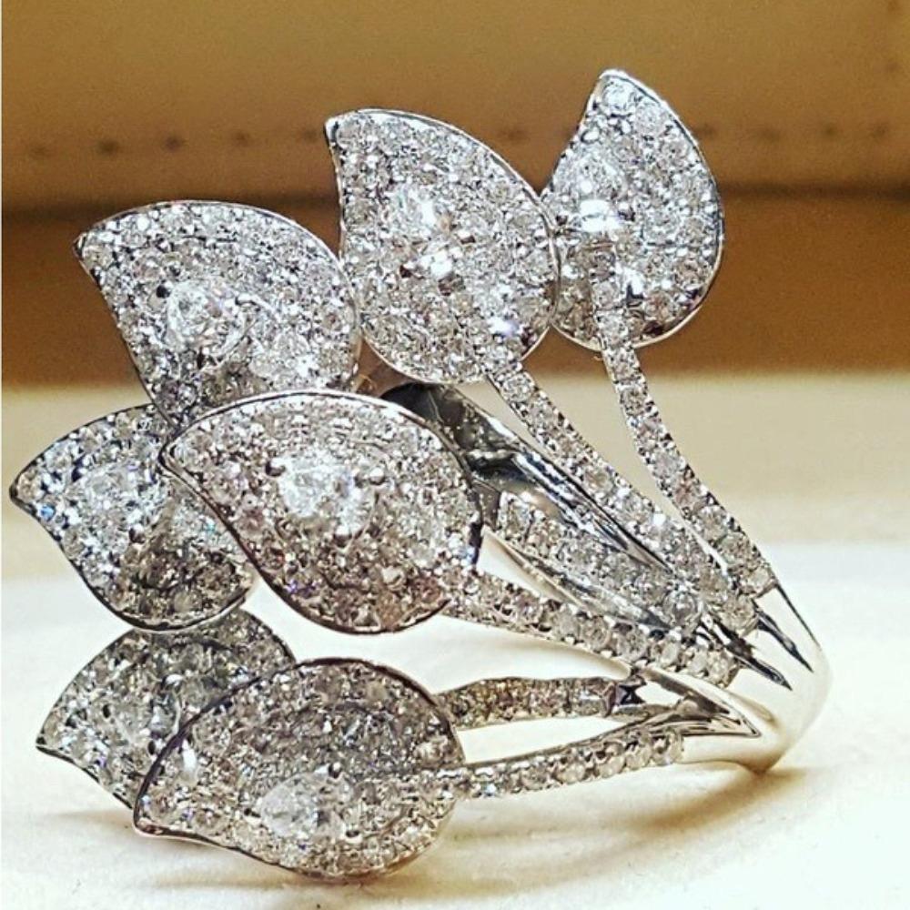 

Elegant Leaf Zircon Rings for Women Fashion Micro Paved Engagement Party Rings no. 6 платиновый
