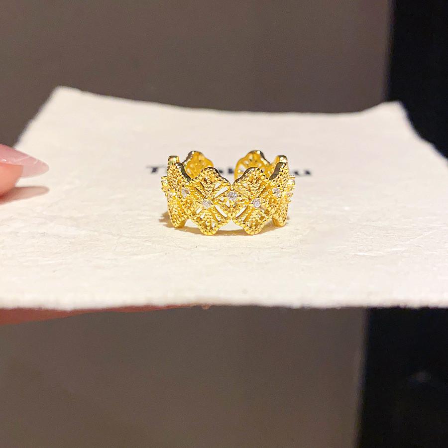 Geometric Zircon Mesh Ring With Open Design For Womens Fashion Accessory GoldRing