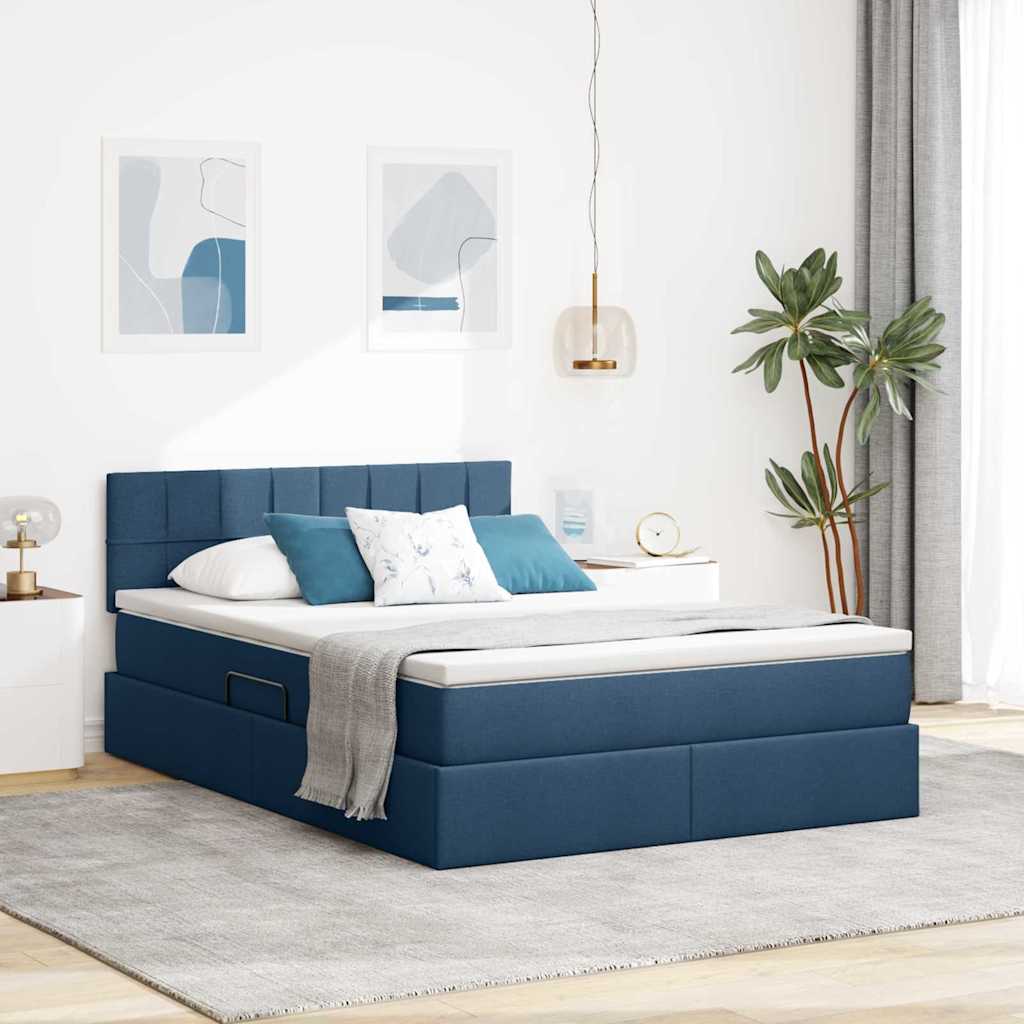 Storage Bed with Mattress Blue 140 X 190 Cm Particleboard