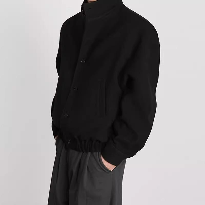 Męska Jesienno-Zimowa Wełniana Kurtka Baseballówka – Styl Brytyjski, Niszowy Design, Modna Odzież Robocza ze Stójką