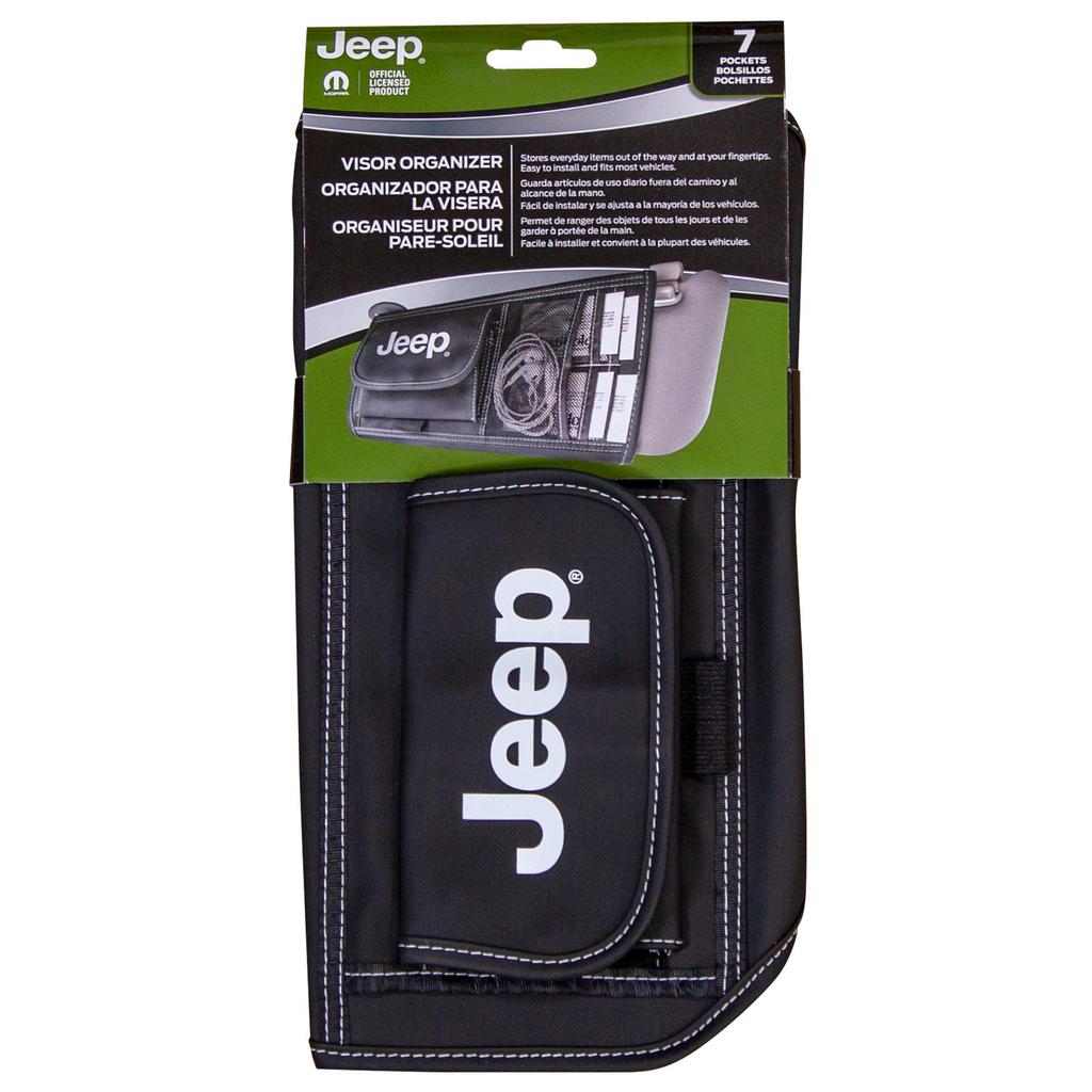 Plasticolor 006196R01 Jeep Logo Auto LKW SUV Sonnenblende Auto Innenraumtasche Zulassungsdokument Persönliche Sonnenbrillen Aufbewahrungstasche Organizer