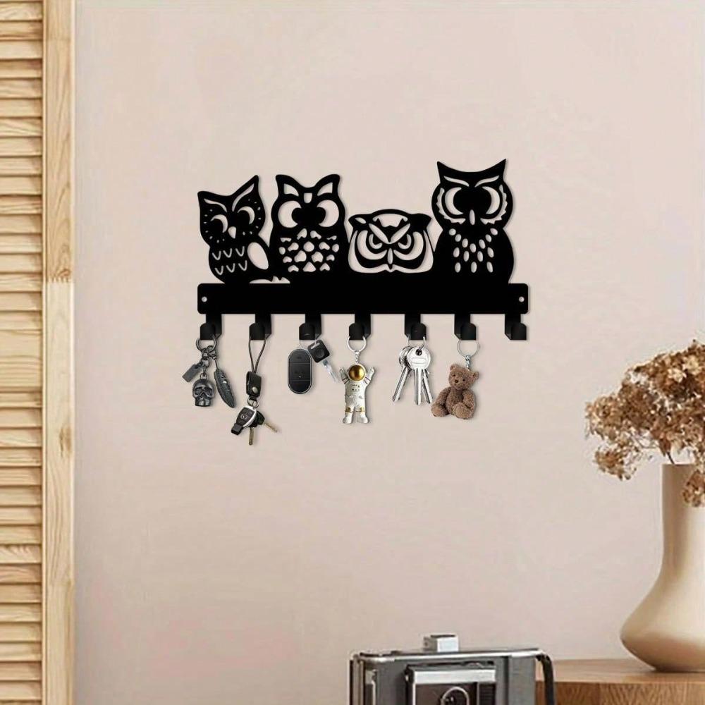 Owl Shaped Key Holder Wall Hook, 24.9cm Metal Coat Hat Hook for Hallway Office Kitchen Bathroom Indoor Decor