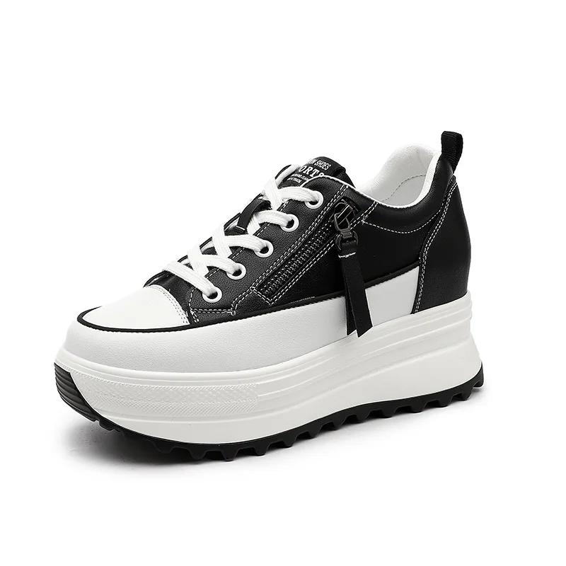 Fashion 2025 New 8.5cm Women dermis Sneakers Autumn Winter Hidden Heel Casual Shoes Side Zip Women White Platform White shoes 34 40