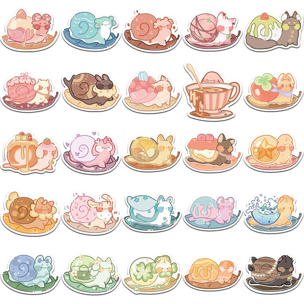 50 Cartoon Colorful Snail Doodle Stickers Trolley Box Water Cup Diary Waterproof DIY Stickers
