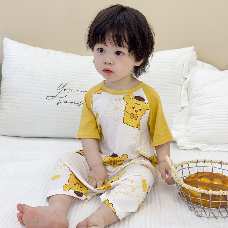 Pure Cotton Short-Sleeve Summer Pajamas for Baby Boys and Girls, Lightweight One-Piece Homewear