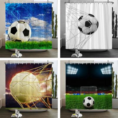 Fußball Duschvorhang Wasserdichte Badezimmer Vorhänge Sportlicher Stil Aufdruck Badezimmer Trennwand Vorhang Dekorieren Vorhänge Mit Haken