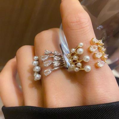 Europäischer & Amerikanischer Zirkon Perlen Mehrschichtiger Offener Ring - Exquisites und Luxuriöses Mode-Statement Schmuckstück.