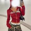 Sweat à capuche zippé court pour femme Streetwear Coupe ajustée Tendance Imprimé graphique Manches longues