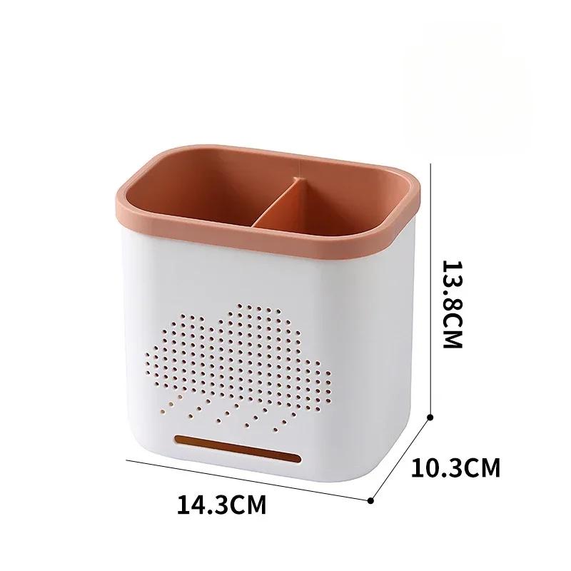 Kitchen Double Layer Drain Chopsticks Cage Multifunction Cutlery Hollow Drainer Storage Rack Knife Holder Tableware Organizer