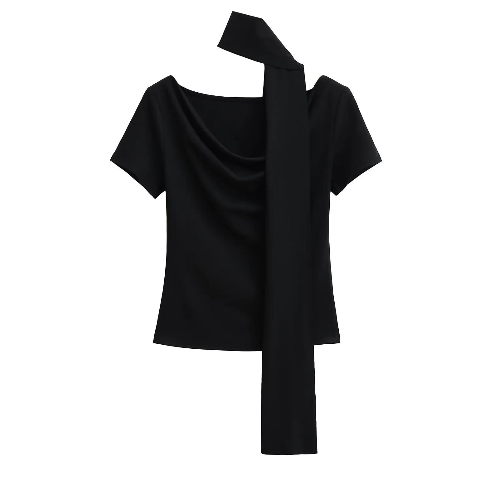 

Американский чистый топ с открытыми плечами, приталенный, с короткими рукавами - издание весна/лето 2025 Small чёрный