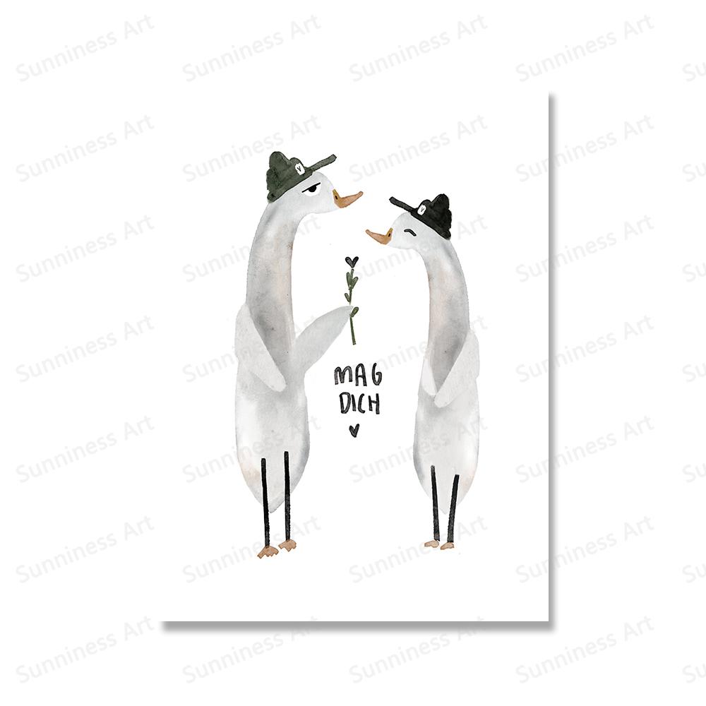 Lustige Tiere Kaninchen Gans Bär Katze Mädchen Blume Ballon Alphabet Poster Drucke Wand Kunst Leinwand Bilder für Baby Kinder Zimmer Dekor