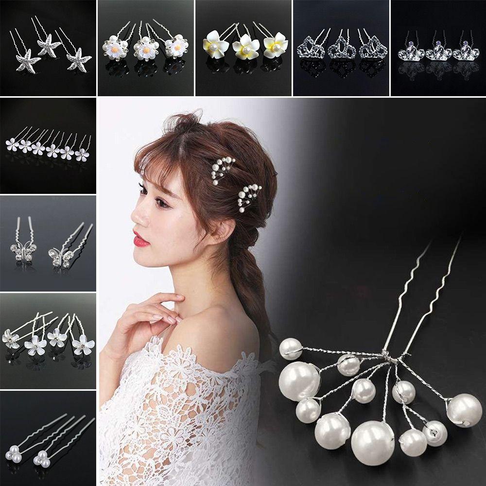 Metal Bridal Hairpin U-shaped Rhinestone Hair Clip Elegant Crystal Flower Hair Fork  Wedding