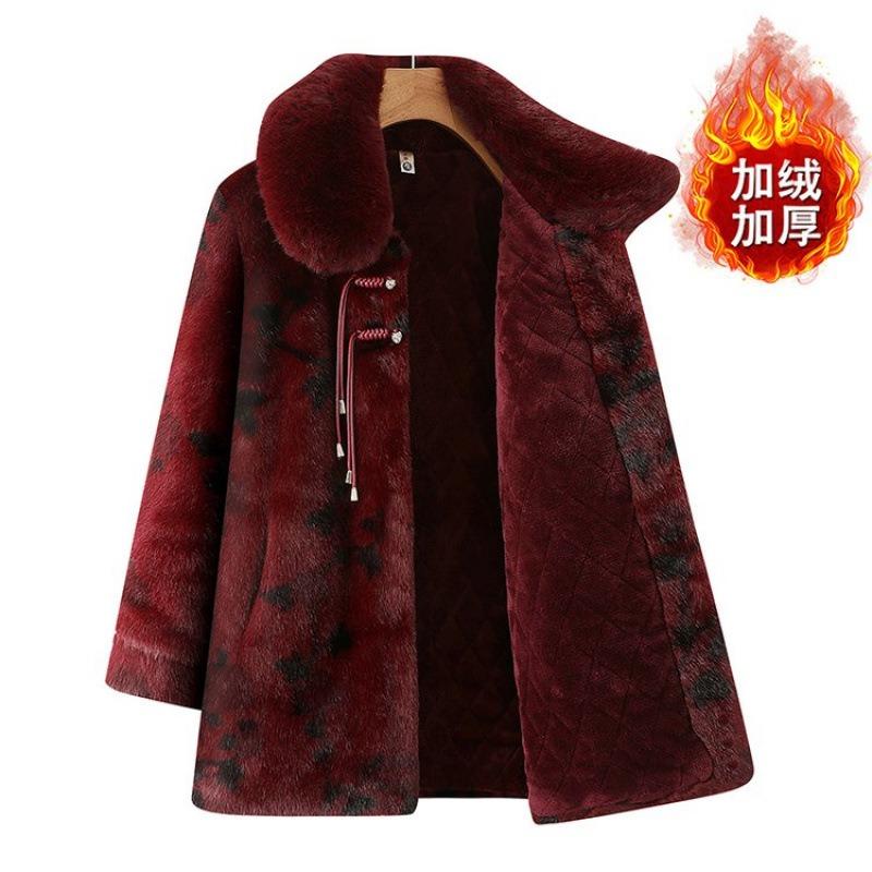 Winter Long Velvet Jacket Imitation Mink Velvet Wife High-end Middle-aged Coat Padded Jacket Woman