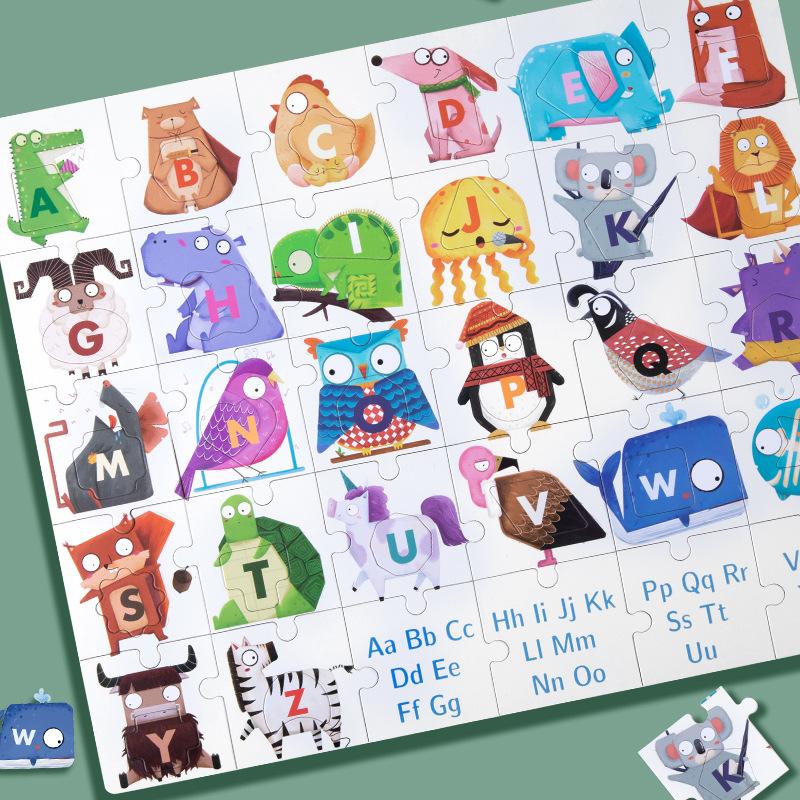 Erleuchtung frühe Bildung Spaß Zahl kognitives Zuordnungstraining Tier Buchstabe Puzzle Kinder pädagogisches Bausteinspielzeug