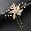 Golden Leaf Pearl U-Shaped Hair Clasp Pin Handmade Hairpin Headdress Bride Wedding Accessories Cross-Border
