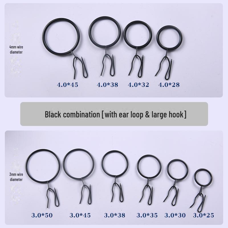 Black Shower Curtain Rod Hook with Roman Ring and Pin Hook Design