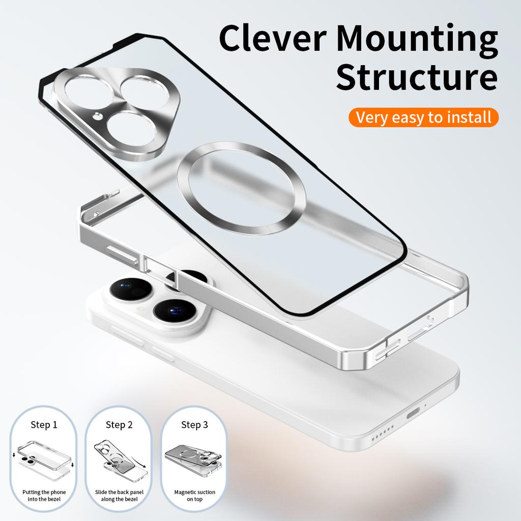 For Huawei Pura 80 Case Compatible with MagSafe Hard PC Metal Frame Frosted Phone Back Cover