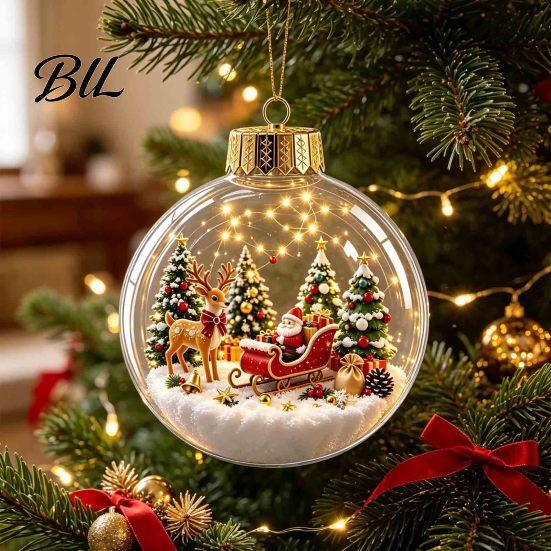 Indoor Holiday Decorations Glowing Christmas Story Ornament, Mini Scene In Ball Hanging Decoration, Xmas Tree Ornaments Light Up Acrylic Clear Pendant