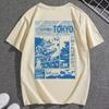Summer Harajuku Letter Graphic T Shirts Y2k Tokyo Skyline Japanese Architecture Print Women Men Streetwear Vintage Tee Clothing