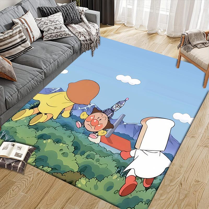 Anpanman Flannel Pattern Square Carpet,Area Rug,Carpet Rug for Living Room Bedroom Sofa Playroom Decor,Non-slip Floor Mat