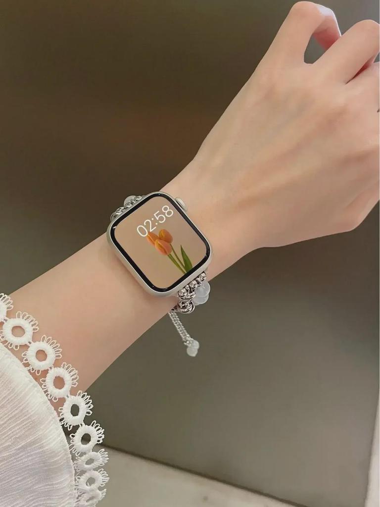 Cat's Eye Stone Bead Metal Strap for Apple Watch