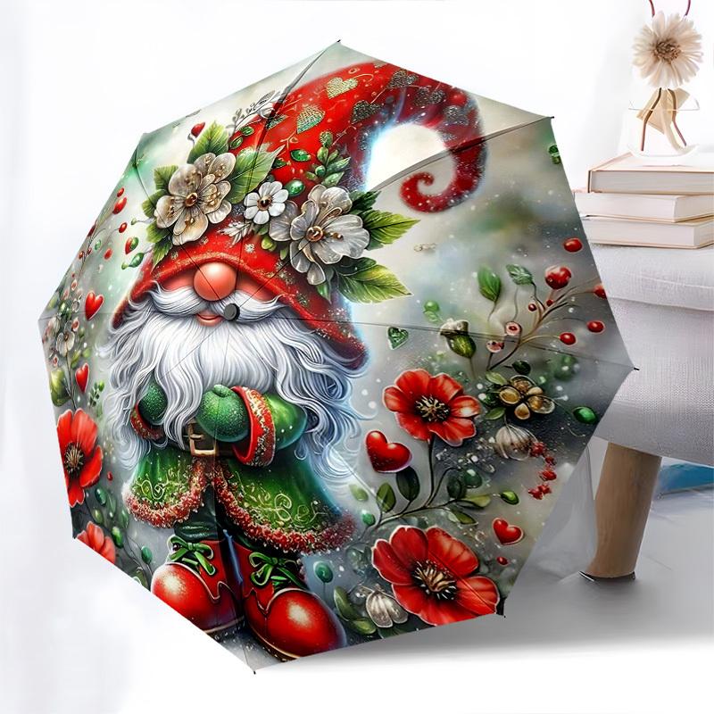 1pc Floral Fantasy Gnome Umbrella: Auto-Open Close Folding Design with 8-Bone Iron Frame, Perfect for Outdoor Festivals, Travel, Daily Use, and Gift G