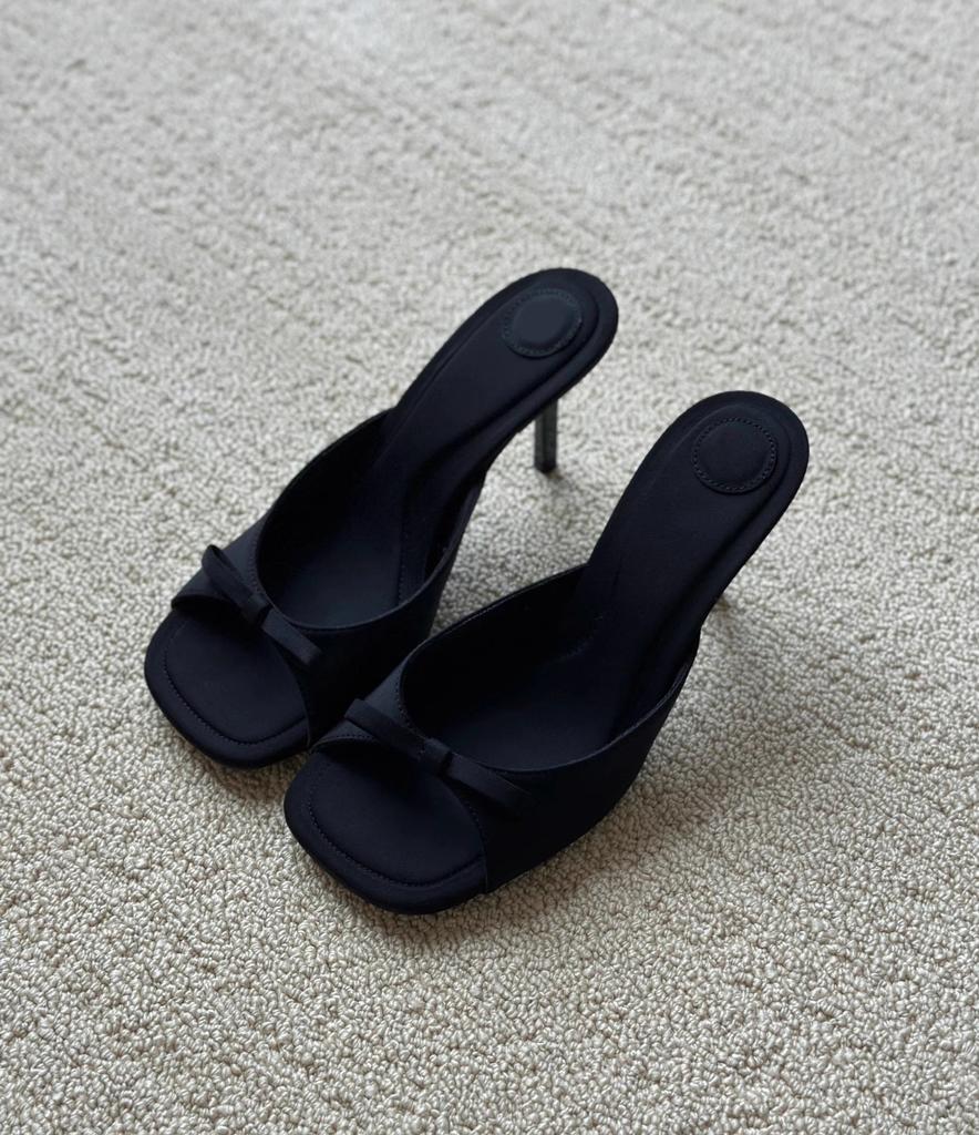 French Bow Open-toed High-heeled Sandals Women's 2025 Spring and Summer New Summer Wear Small Sandals One-word Slippers Half-drag
