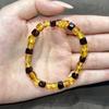Natural Mixed Amber Irregular Square Bead Bracelet 6.6×6.6mm 18cm, Golden Amber & Blood Amber Elastic Stack Bracelet