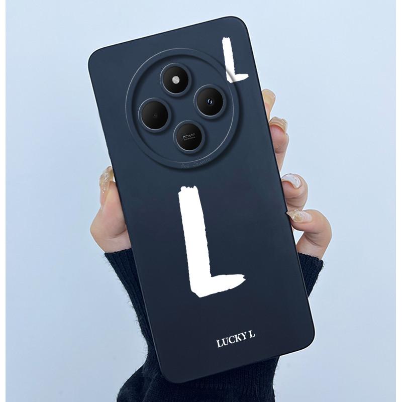 For Xiaomi Redmi 14C 4G A3Pro 4G/ Xiaomi Poco C75 4G M7 5G Case Lucky Initial Letter Liquid Soft Silicone Protective Cover Phone