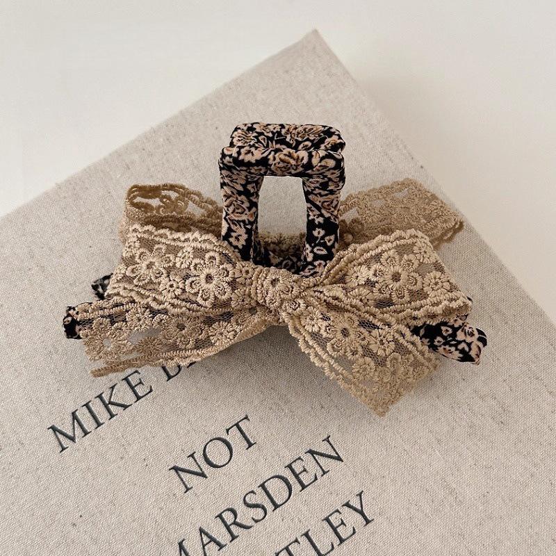 Korean Floral Lace Bow Claw Clip - High-End Fairy Girly Hair Accessory