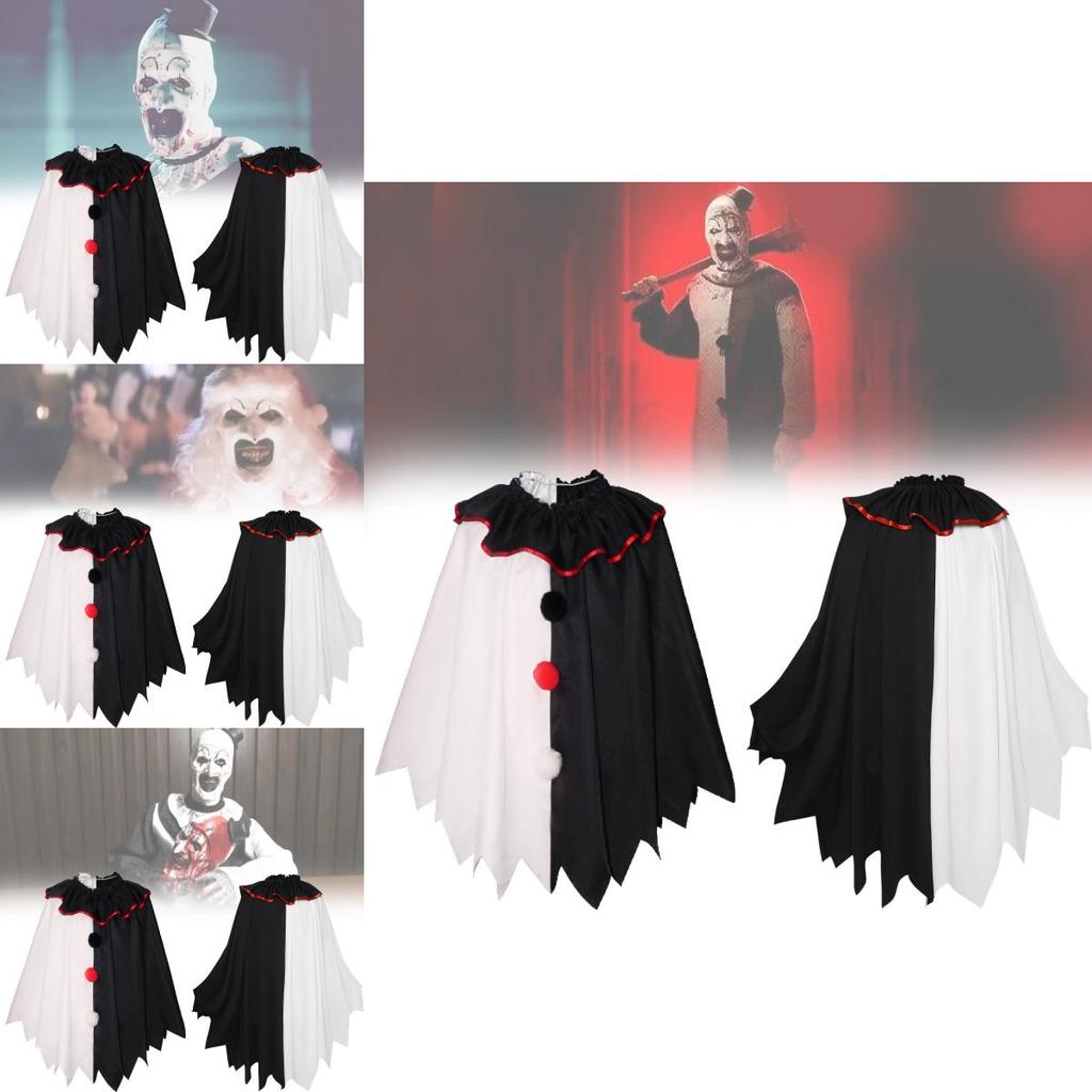 Versatile Scary Clown Cosplay Costume With Elegant Black And White Cloak For All Gender Adults
