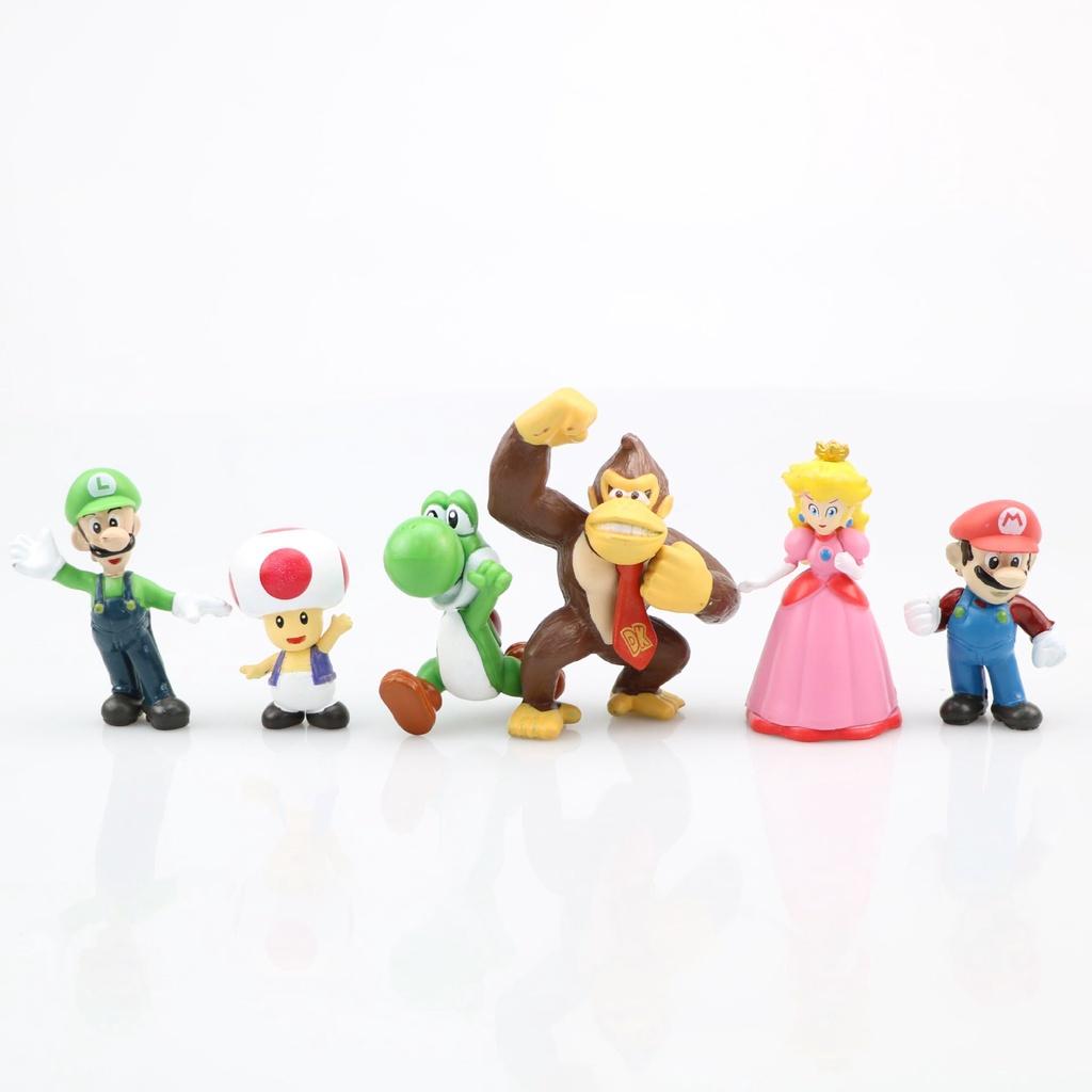 

Super Bros Mario Action Figures Toys Yoshi Peach Princess Luigi Donkey Odyssey 6pcs Set