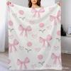 Cute Pink Flannel Blanket Soft Bow Design Nap Air Conditioner Girls