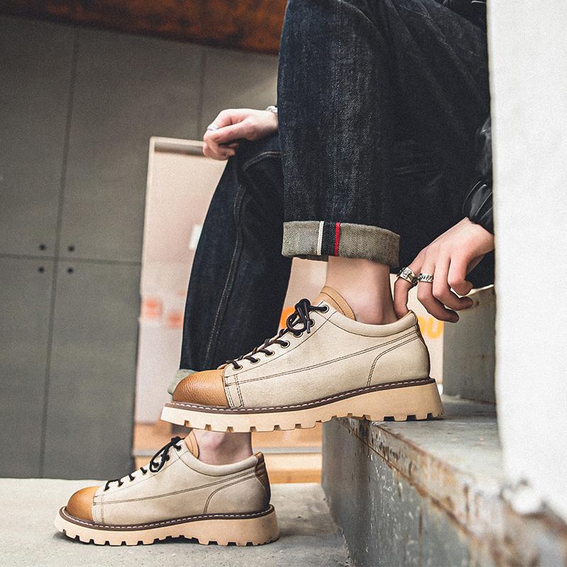 Mode Herren Freizeitschuhe Kuhveloursleder Hochwertiges Leder Herren Klassische Retro Schnürschuhe Dicke Sohle Schuhe im Britischen Stil Herren Outdoor Oxfords