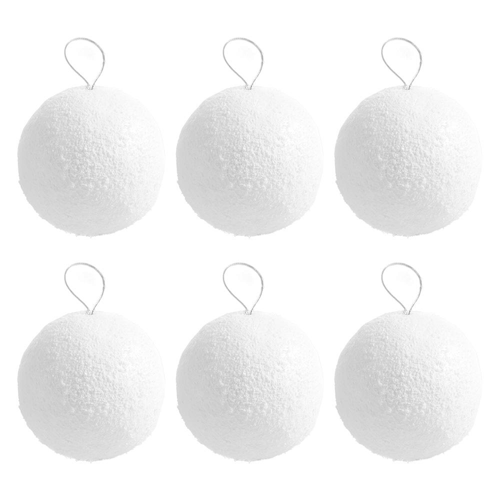 6pcs 4/6/8CM White Foam Christmas Balls DIY Round Christmas Hanging Balls Elegant Christmas Snowballs Hotel Office Decor