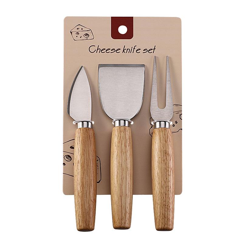 Stainless Steel Cheese Knife & Fork Set, Rubber Wood Handles - Western Tableware