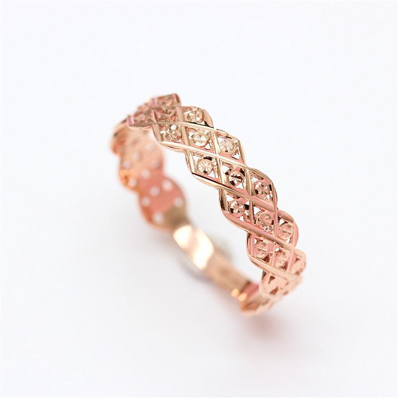 Purple Gold Shiny Double-Row Rhombus Ring, Fashionable Rose Gold-Plated Micro-Zircon Ring.