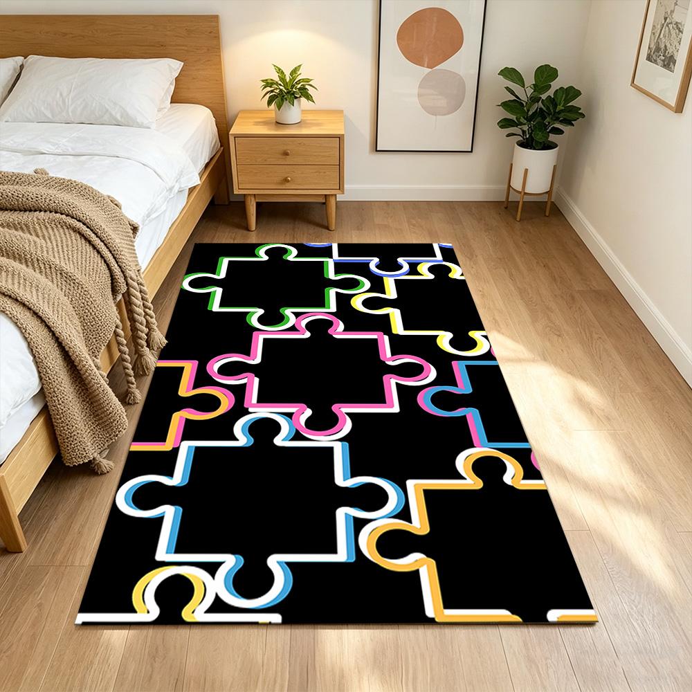 Colorful Puzzle Pattern Background Non-Slip Home Carpet Design for Office Decor Living Room Bedroom Gift