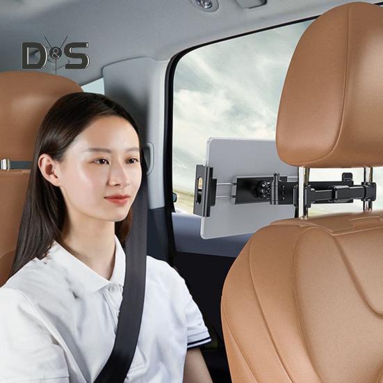 Držák na opěrku hlavy pro zadní sedadla, robustní držák na tablet a telefon s kovovým zámkem a silikonovými úchyty, výsuvný doplněk do auta pro rodinné cestování