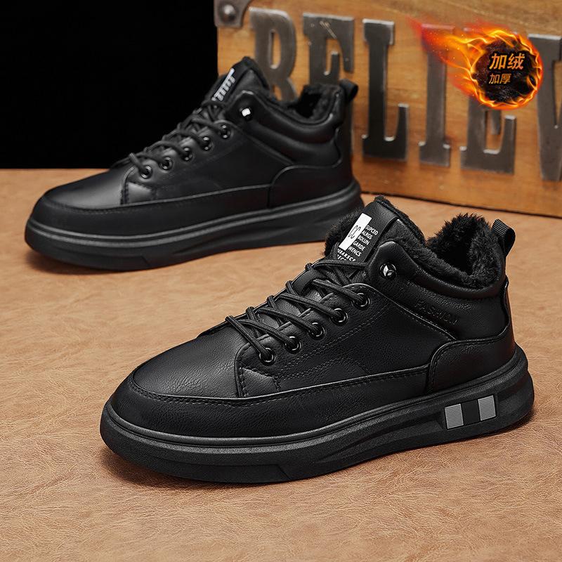 New Winter Velvet Warm Thickened Cotton Shoes Casual Sports Black High-top Board Shoes
