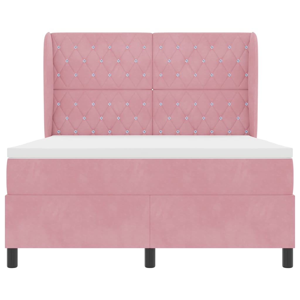 Box Spring Bed with Headboard Pink 190 x 140 cm Velvet