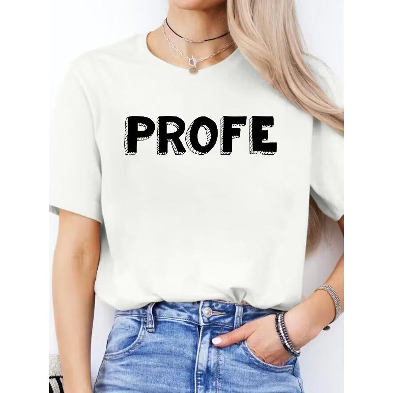 Women's Spanish Alphabet - Print T-Shirt - Spanish Language Learning, Casual Short Sleeve Round Neck Blouse for Spanish Class & Casual Attire