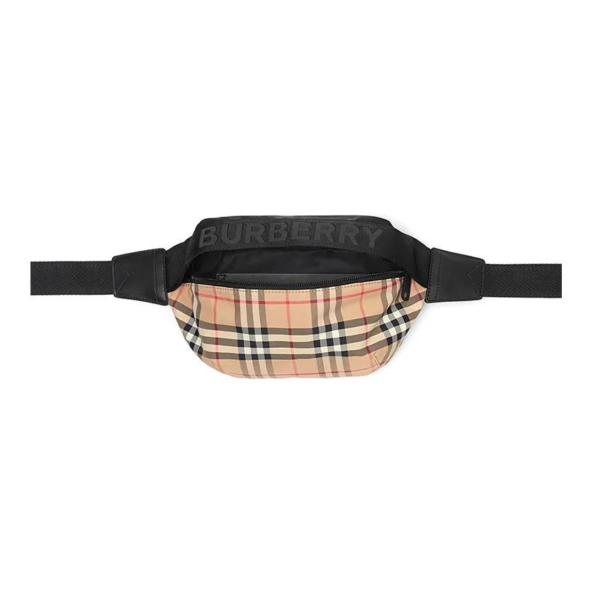 Burberry Checked Monogram Print Calfskin and Polyamide Shoulder Crossbody Waist Bag Medium Size Unisex Beige