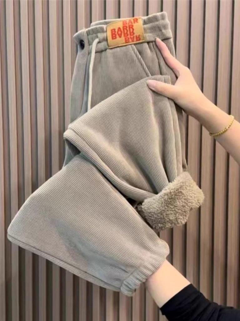Women's Winter Korean-Style Plush Joggers with Lambswool Cuffs - Versatile & Fashionable Casual Sweatpants