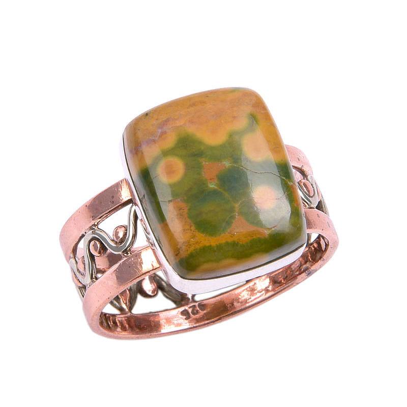 Natural Ocean Jasper Gemstone Two Tone 925 Sterling Silver Jewelry Ring S.9 l7R69