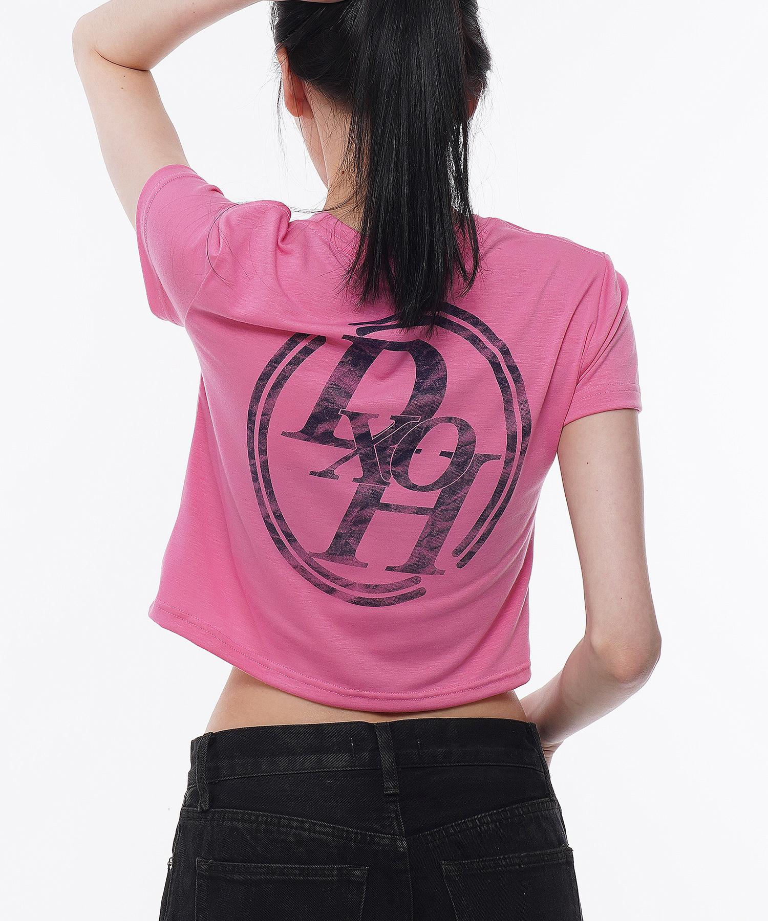 D So H Double Line Stack Logo Crop Top Pink Free