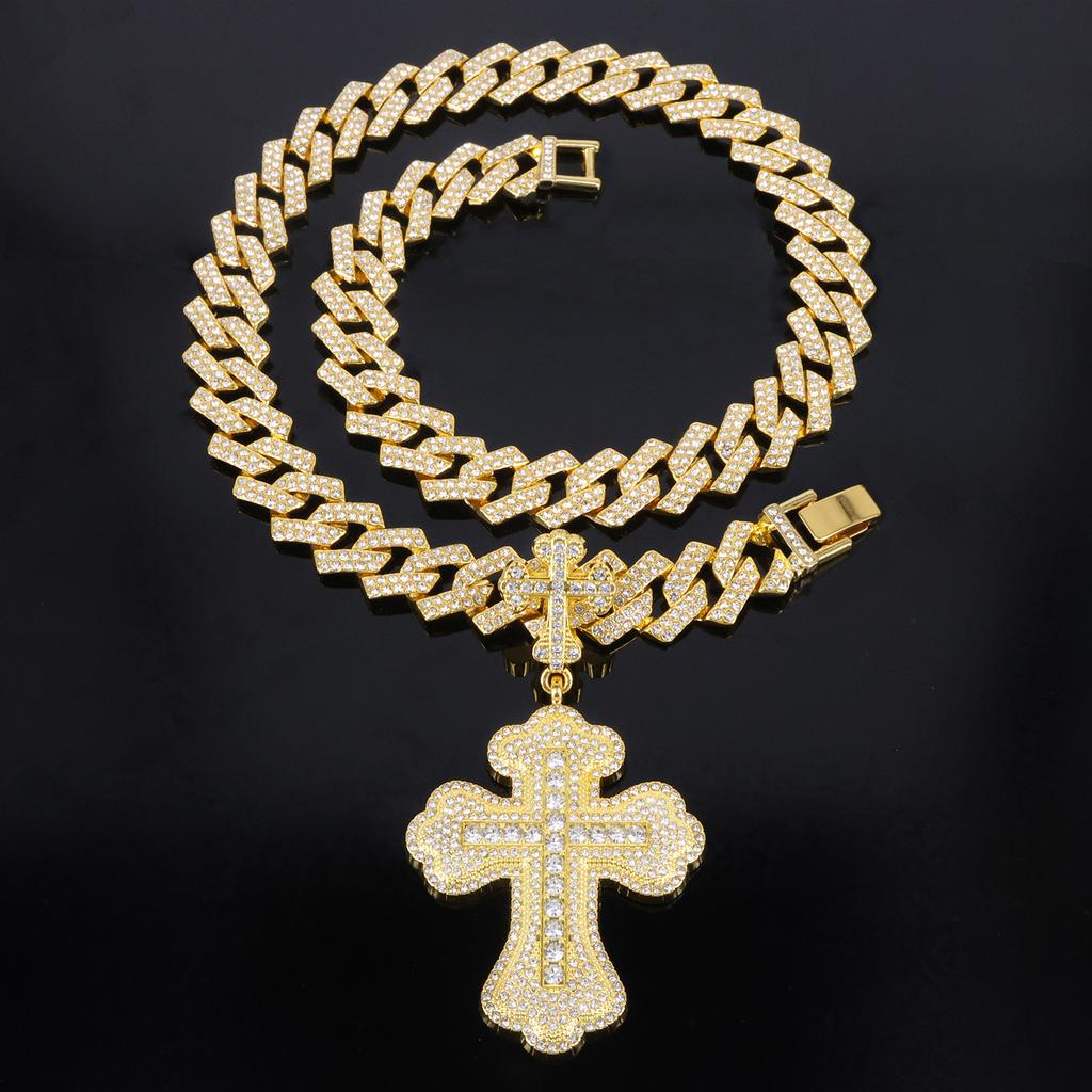 Temu Hot Sale Inlaid Diamond Cross Pendant Hiphop Punk Street Cool Hip Hop Fashion Accessories
