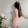 Flirty Rose Lace See-Through Bodycon Nightgown with Cutout Camisole