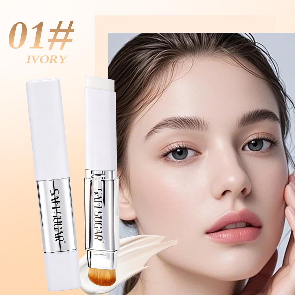 2pcs Color Changing Foundation Stick with Brush Set, Waterproof Long Lasting Concealer Oil Control Moisturizing Nude Makeup Cream