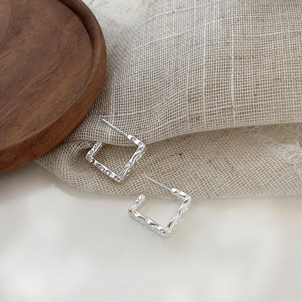 Square Non-specification Stud Earrings Cold Wind Simple Fashion Earrings Concave-convex Water Corrugated Ear Jewelry